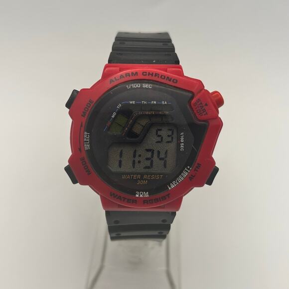 Red & Black 30M WR Unisex Digital Sports Watch 42mm Working - Picture 1 of 8
